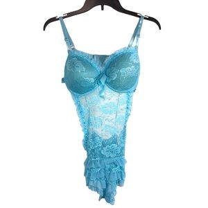 Blue Lace One Piece G String Teddy